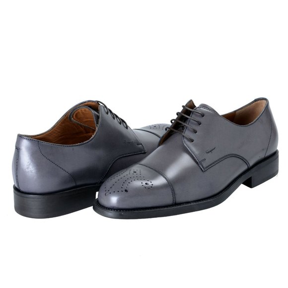 Salvatore Ferragamo Gray Leather Oxfords Shoes main image 4